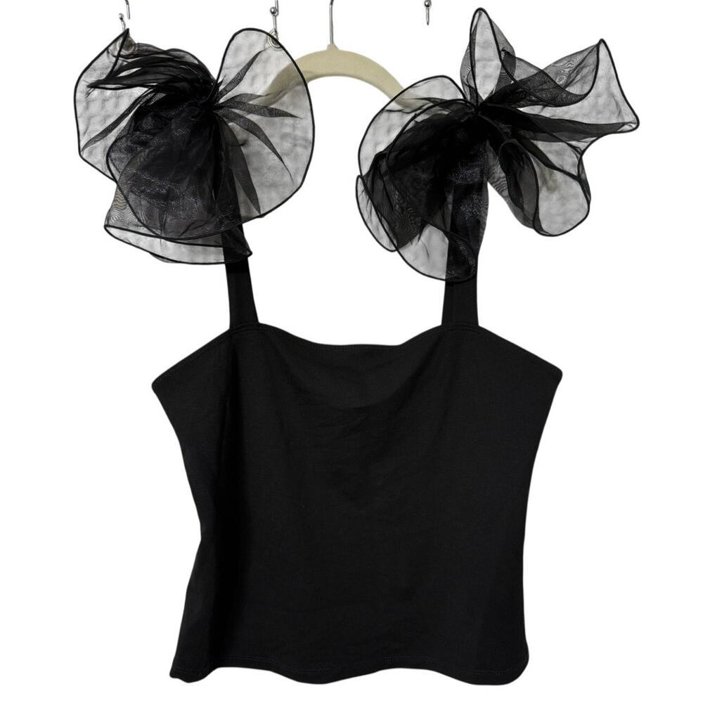 NWT Free People Intimately Black Poof Sleeve Tank Top Sz Large